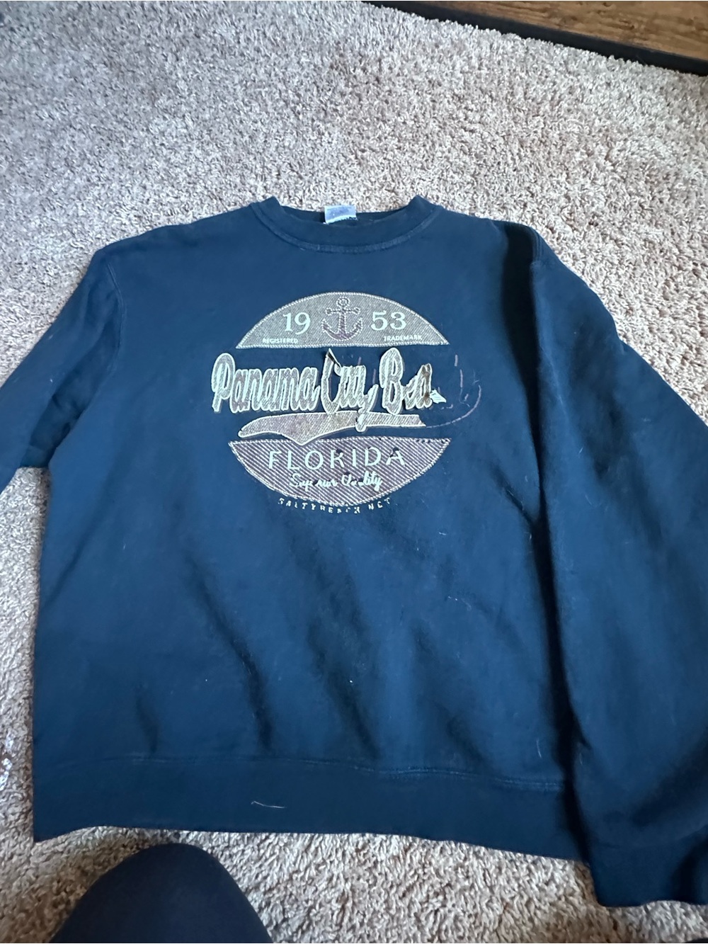 Source Unknown Navy Panama City Beach Graphic Crewneck Sweater